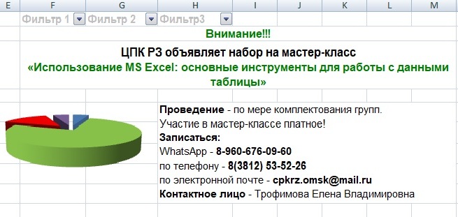 Внимание!В ЦПК РЗ объявляется набор на мастер-класс «Использование MS Excel: основные инструменты для работы с данными таблицы».